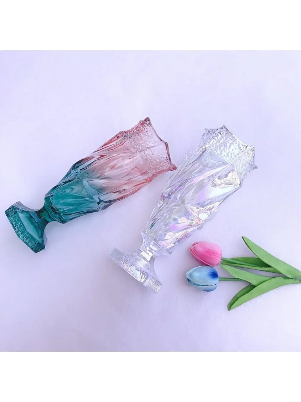 9.5 Inch Sparkling Glass Flower Vase Bohemian Style For Centerpieces Home Dec